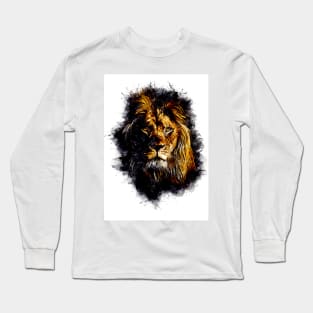 Lion Head Abstract Animal Face Watercolor Splatter Illustration Long Sleeve T-Shirt